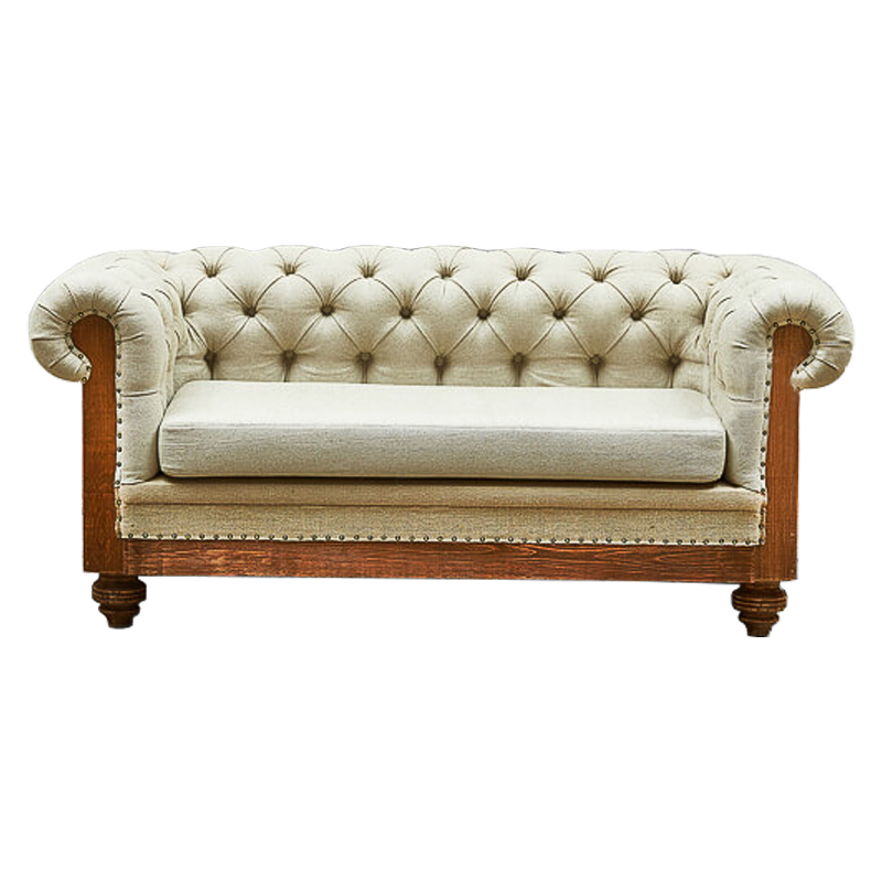 Диван Deconstructed Chesterfield Sofa double Ivory Linen ivory ( слоновая кость ) Коричневый в Уфе | Loft Concept 