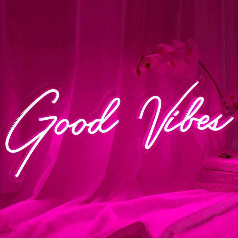 Неоновая настенная лампа Good Vibes Neon Wall Lamp Прозрачный Розовый в Уфе | Loft Concept 