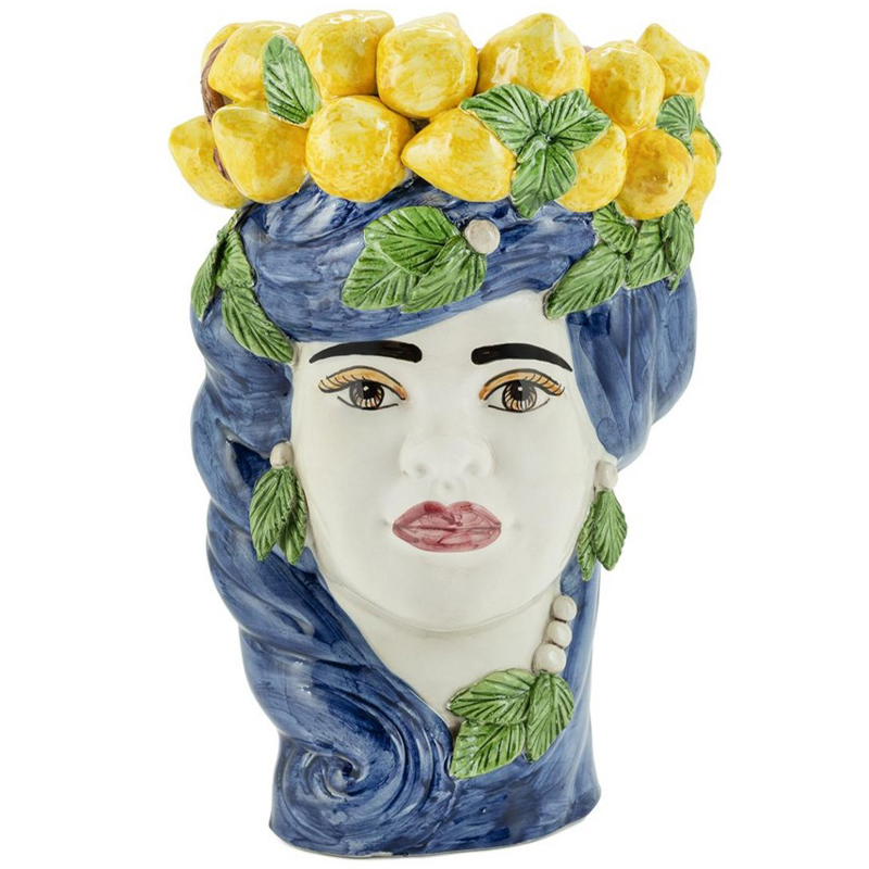 Ваза Vase Lemon Head Lady Blue Синий Желтый Зеленый Мульти в Уфе | Loft Concept 