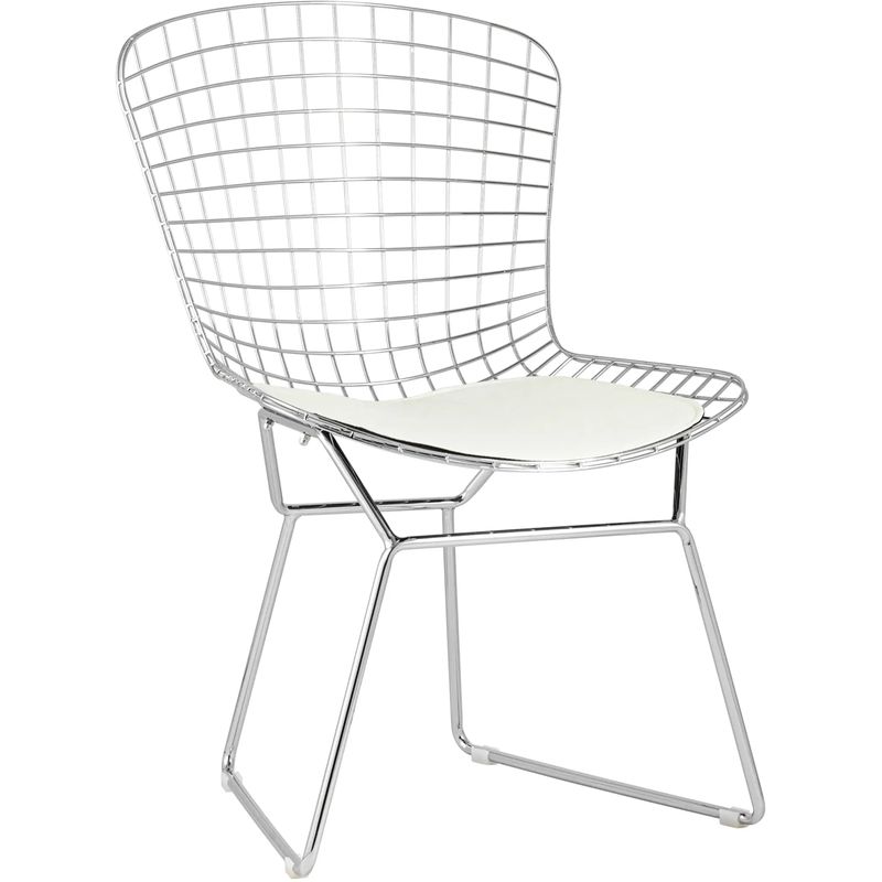 Стул Bertoia Chair Хромированный с Белой подушкой Хром Белый в Уфе | Loft Concept 