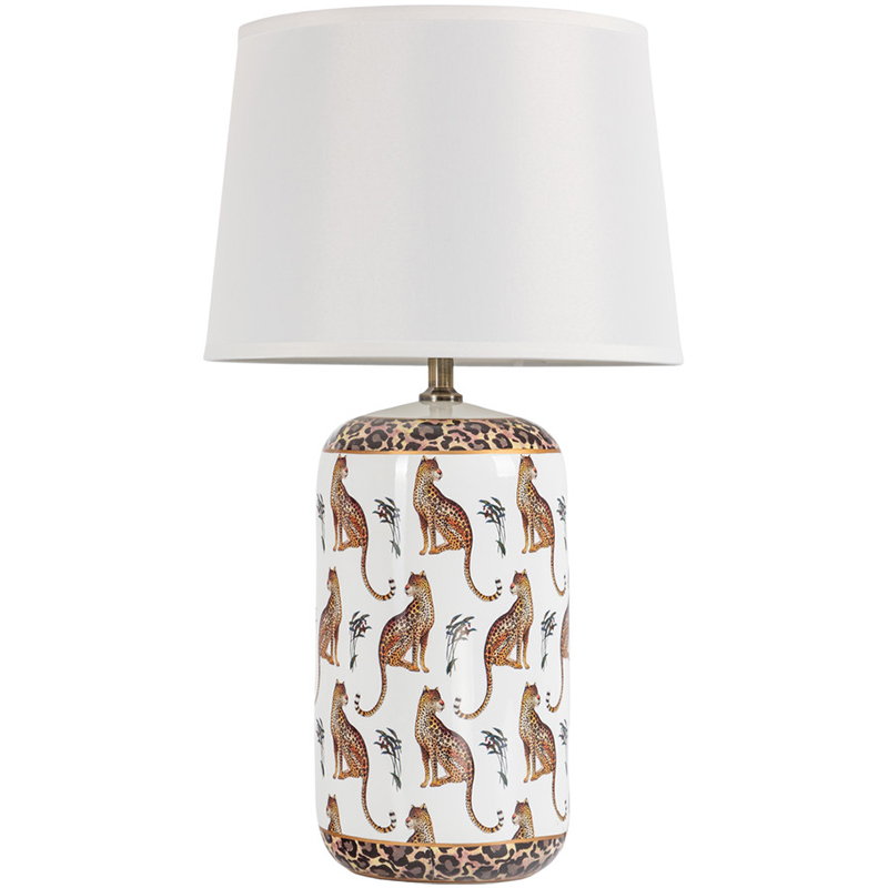 Настольная лампа с абажуром Leopard Lampshade White Белый Коричневый в Уфе | Loft Concept 