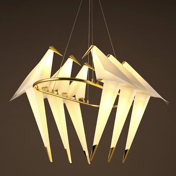 Люстра Origami Bird Chandelier 6 Бежево-серый Золотой в Уфе | Loft Concept 