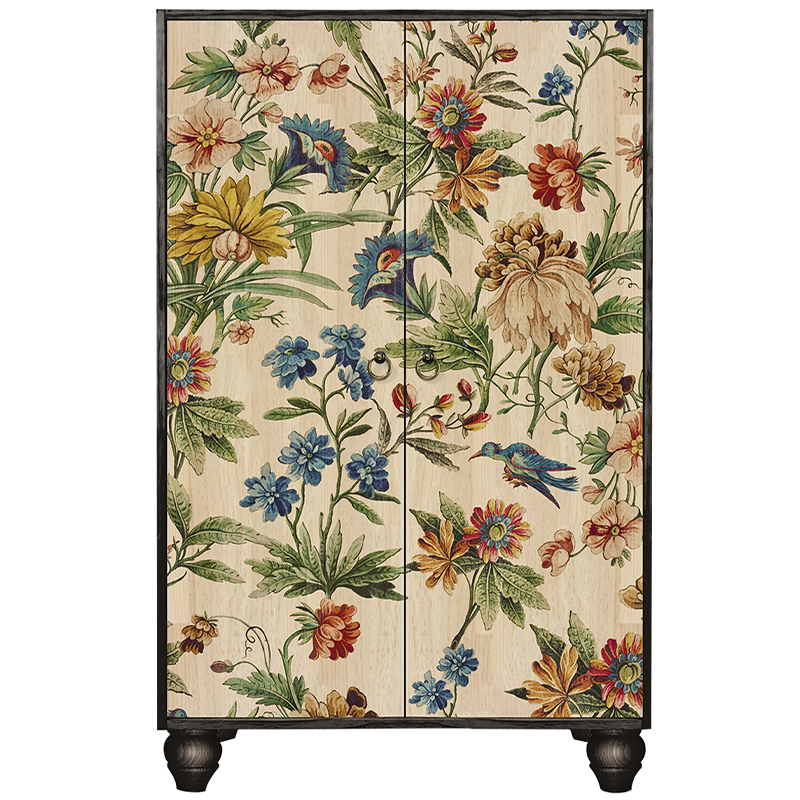 Шкаф с цветочным изображением на дверцах Floral Print Cabinet Мульти Черный Бежевый в Уфе | Loft Concept 