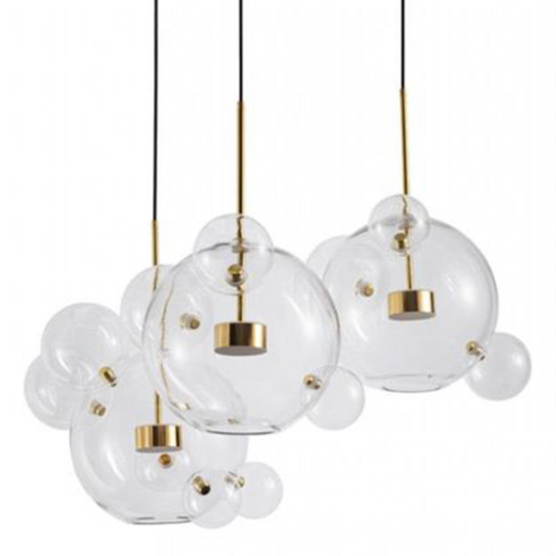 Светодиодный светильник Giopato & Coombes Bubble Chandelier Gold Circle 3 плафона Белый Золотой Прозрачное Стекло в Уфе | Loft Concept 