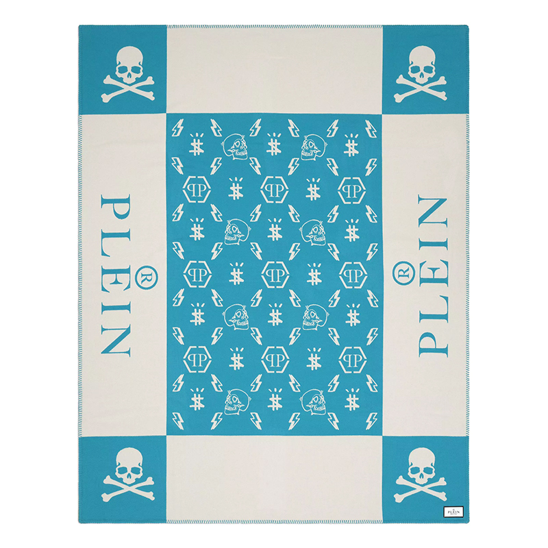 Плед Philipp Plein Plaid Cashmere Skull Blue Голубой Белый в Уфе | Loft Concept 