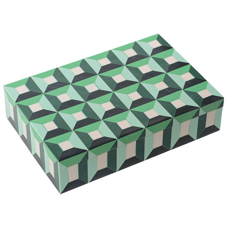 Шкатулка Squares Green Bone Inlay Box Зеленый Белый в Уфе | Loft Concept 