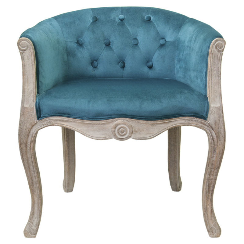 Кресло низкое в стиле прованс Louis French Armchair blue velour Бирюзовый Бежевый в Уфе | Loft Concept 