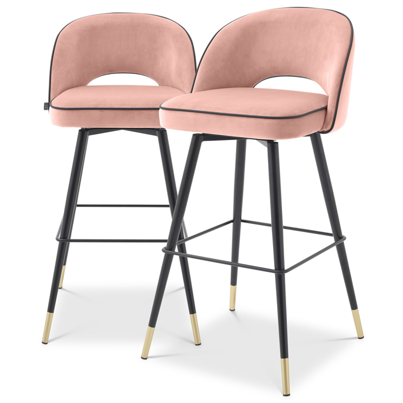 Комплект барных стульев Eichholtz Bar Stool Cliff set of 2 nude Розовый пастельный Черный Латунь в Уфе | Loft Concept 