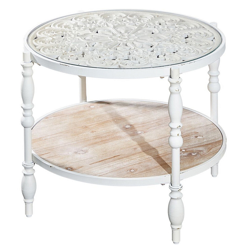 Журнальный столик из натурального дерева в винтажном стиле Openwork Coffee Table Белый в Уфе | Loft Concept 