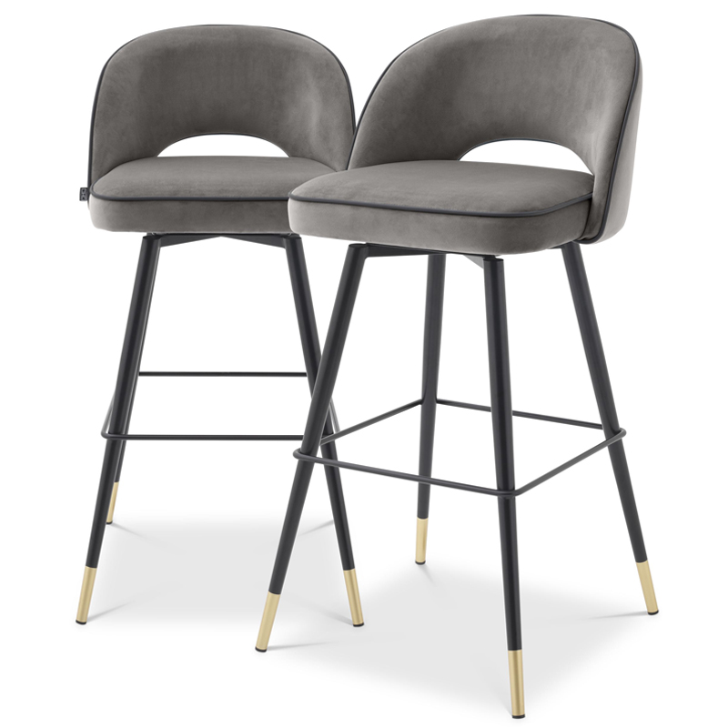 Комплект барных стульев Eichholtz Bar Stool Cliff set of 2 grey Черный Латунь Серый в Уфе | Loft Concept 