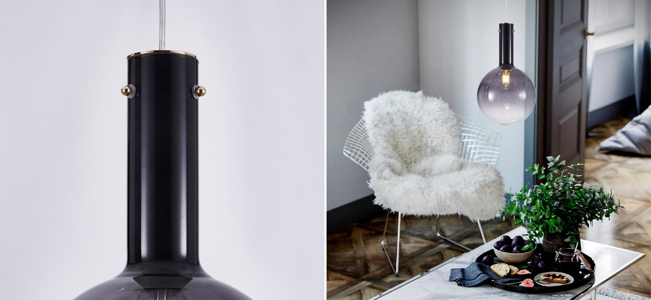 Подвесной светильник с выдувным плафоном AMBERY BLACK - фото