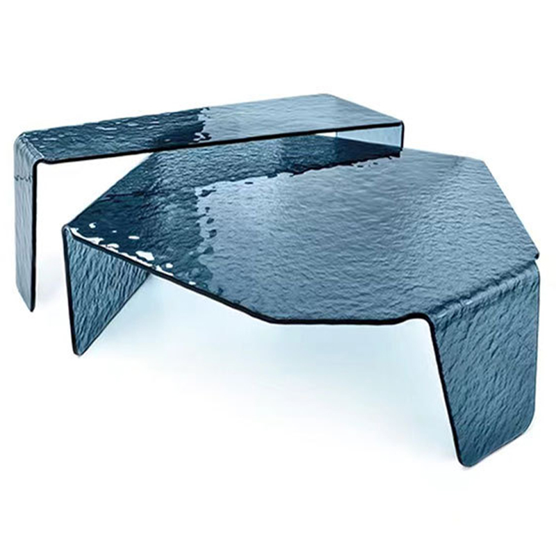 Комплект кофейных столиков Water Surface Glass Coffee Tables Синий в Уфе | Loft Concept 