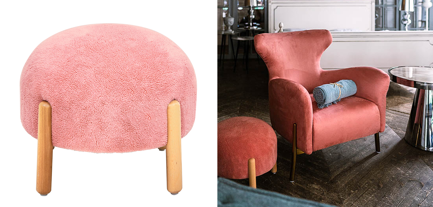 Пуф круглый на деревянных ножках Ralfie Pouf Pink - фото №1