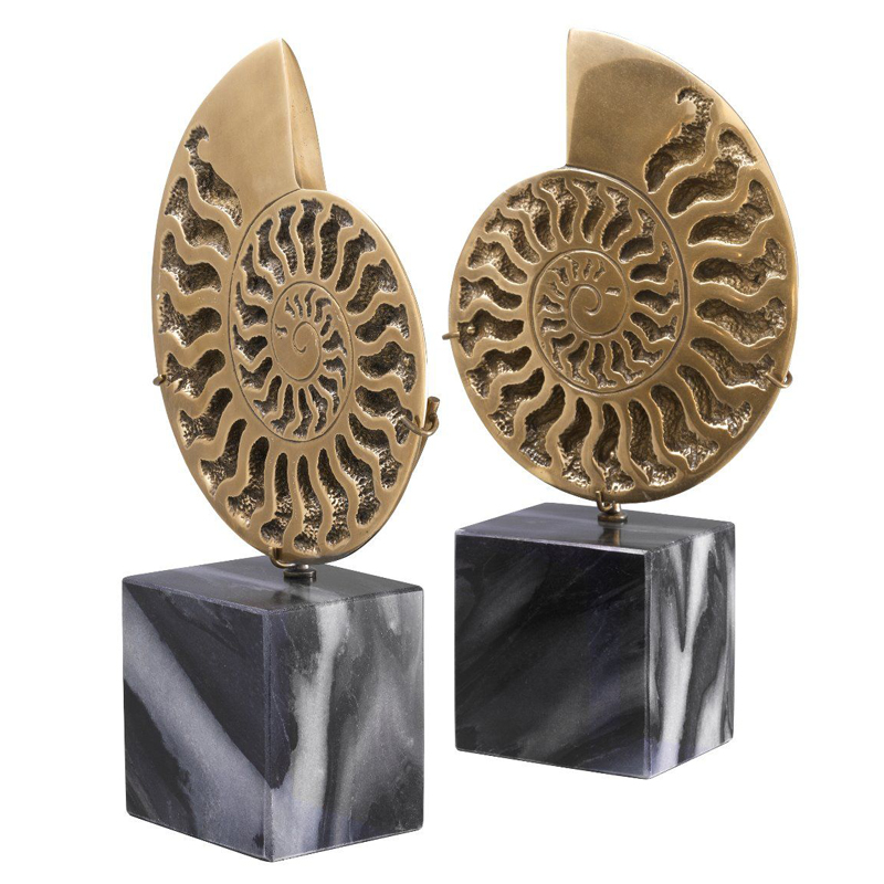 Статуэтки Eichholtz Object Ammonite Set of 2 Винтажная латунь Черный Мрамор Nero в Уфе | Loft Concept 