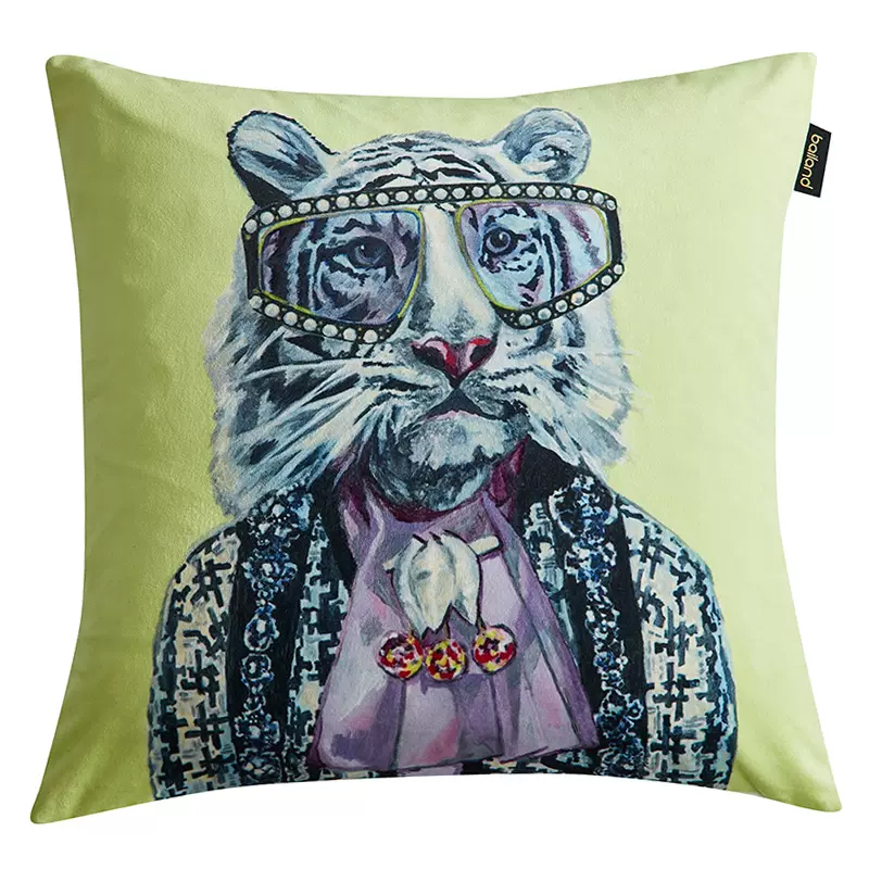 Декоративная подушка Стиль Gucci Tiger Cushion Green Салатовый Сиреневый Мульти в Уфе | Loft Concept 