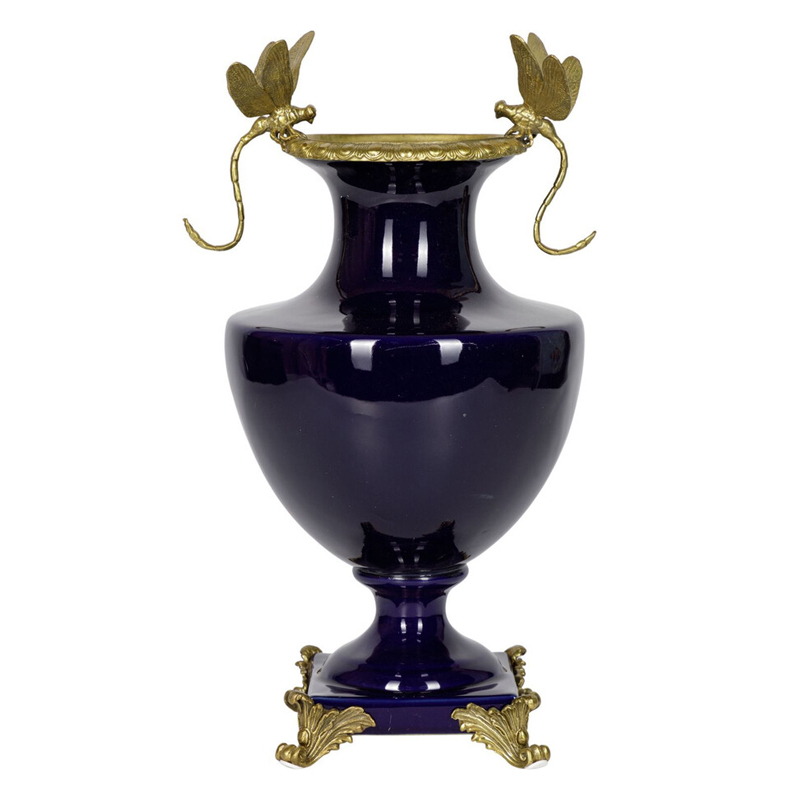 Ваза темно-синего цвета из фарфора с бронзовыми стрекозами Eden Garden porcelain and bronze Темно-синий Бронза Ваза темно-синего цвета из фарфора с бронзовыми стрекозами Eden Garden porcelain and bronze Темно-синий Бронза в Уфе | Loft Concept