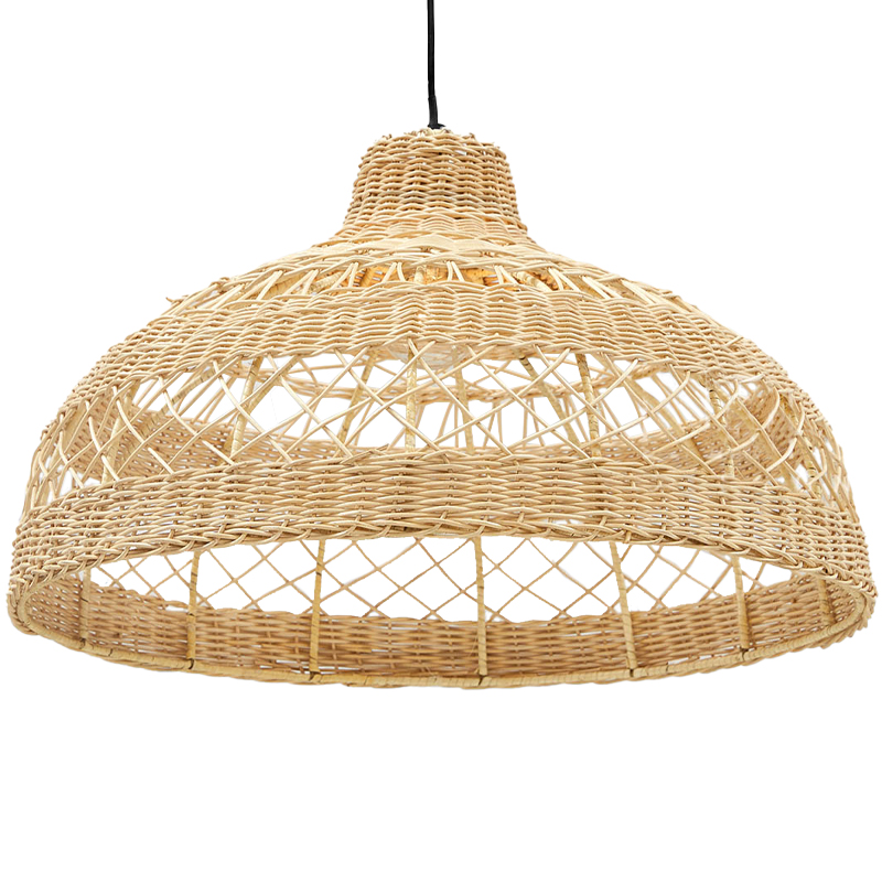 Подвесная люстра с плетеным абажуром Eman Wicker Chandelier Бежевый Черный в Уфе | Loft Concept 