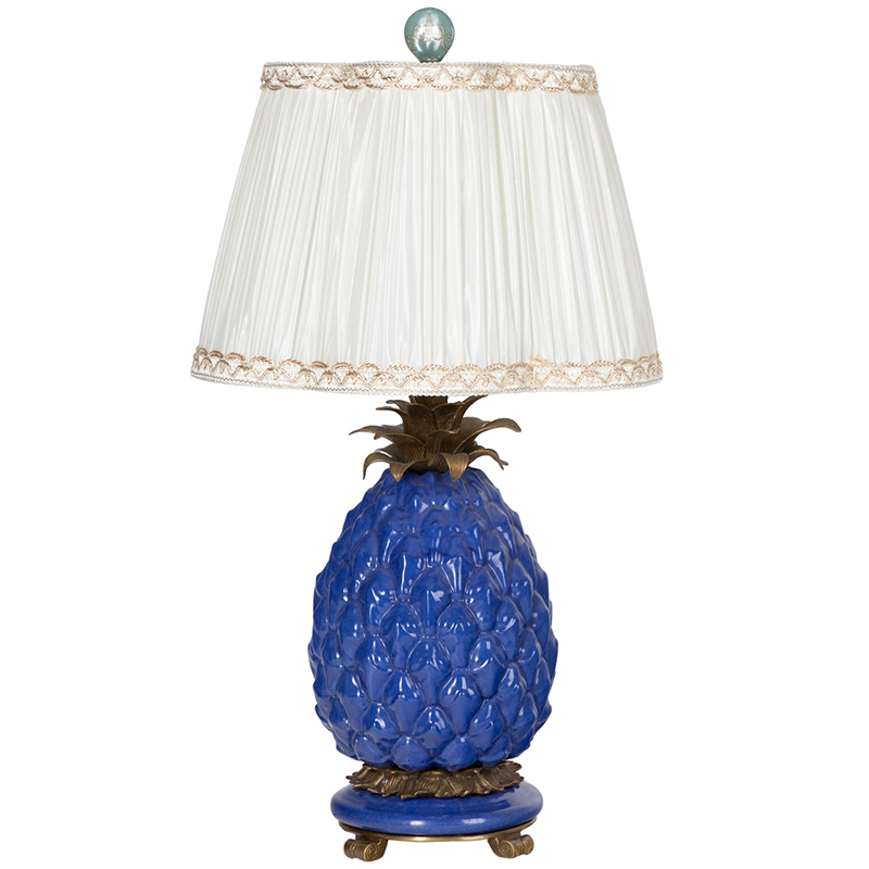 Настольная лампа с абажуром Pineapple Blue Table Lamp Бронза Синий Белый в Уфе | Loft Concept 