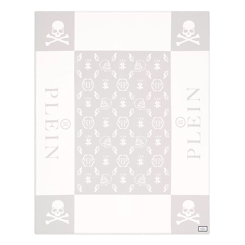 Плед Philipp Plein Plaid Cashmere Skull Grey Серый Белый в Уфе | Loft Concept 