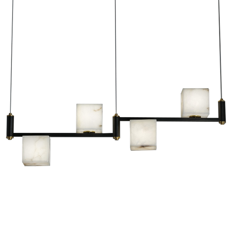 Люстра Marble Cubes Modern Light Chandelier 4 плафона Черный Белый Мрамор Bianco Латунь в Уфе | Loft Concept 