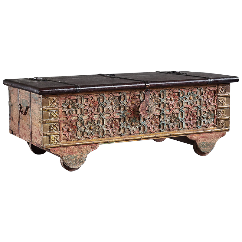 Сундук резной Chandra Carved Antique Chest Коричневый винтаж Зеленый шалфей Латунь в Уфе | Loft Concept 