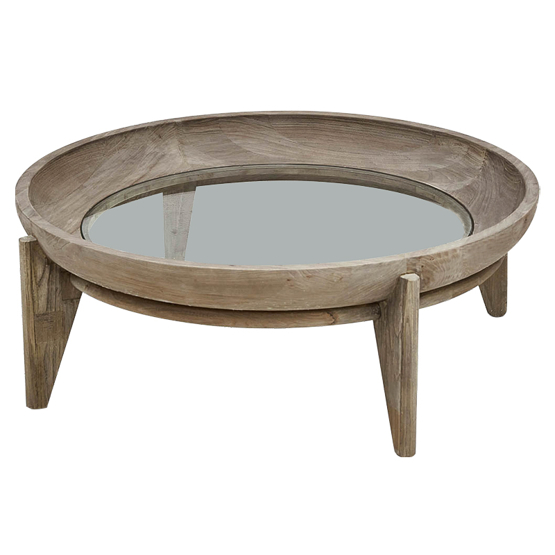 Круглый кофейный стол Imran Round Coffee Table Древесина Прозрачное Стекло в Уфе | Loft Concept 