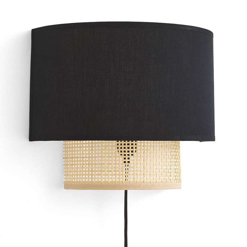 Бра Ottar Wicker Black lampshade Бежевый Черный в Уфе | Loft Concept 