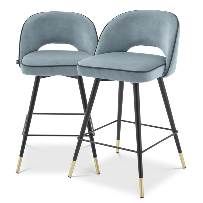 Комплект полубарных стульев Eichholtz Counter Stool Cliff set of 2 blue Голубой пастельный Черный Латунь в Уфе | Loft Concept 