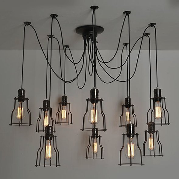 Люстра Loft Industrial 10 wire Cage Filament Pendant Бронза Черный матовый в Уфе | Loft Concept 