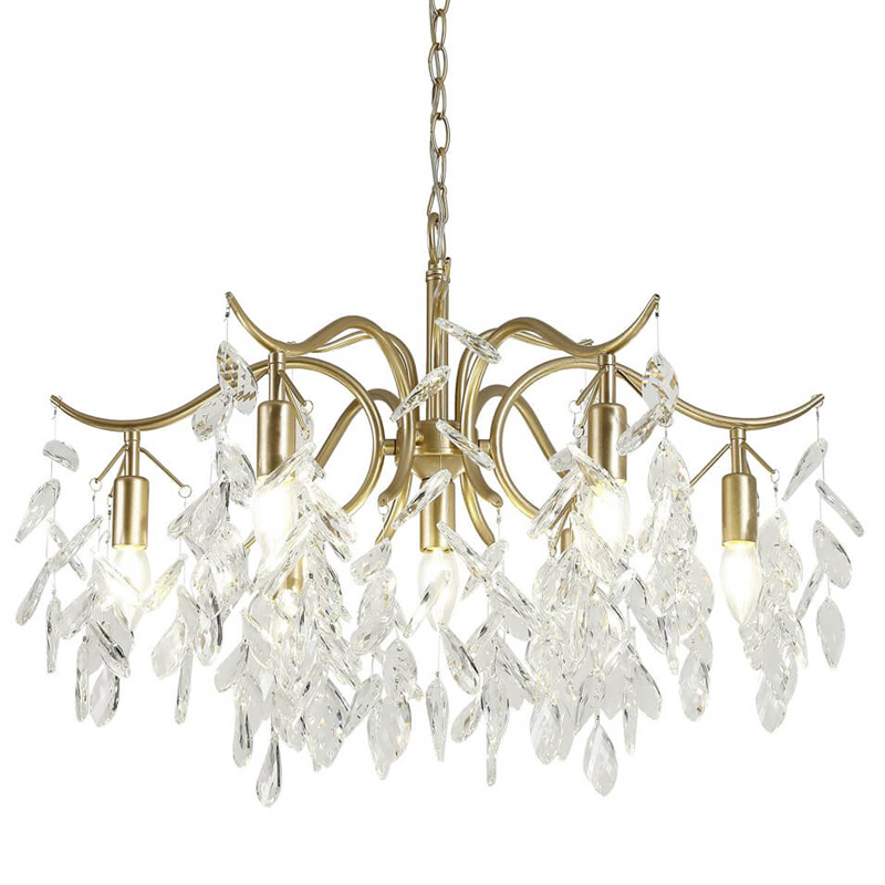 Люстра Hanging Crystal Leaves Chandelier 71 матовое золото Прозрачный (Transparent) в Уфе | Loft Concept 