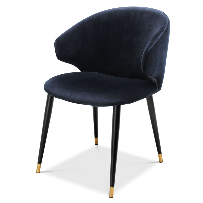 Стул Eichholtz DINING CHAIR VOLANTE blue Темно-синий Черный Золотой в Уфе | Loft Concept 