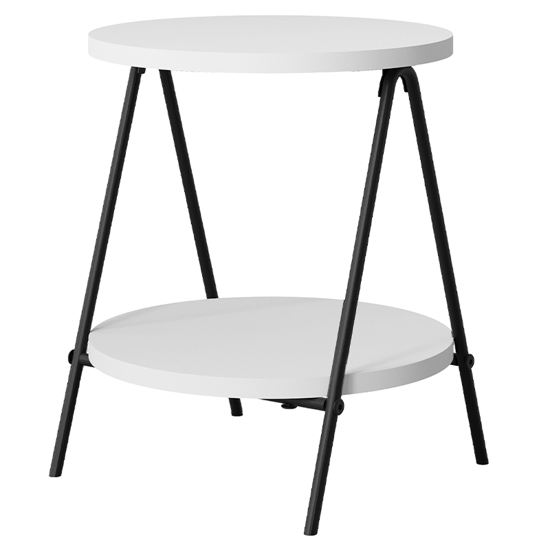 Стол приставной с 2-мя круглыми белыми столешницами ESSEL SIDE TABLE WHITE Белый Черный в Уфе | Loft Concept 