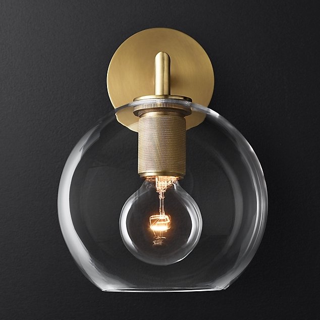 Бра RH Utilitaire Globe Shade Single Sconce Brass Латунь Прозрачное Стекло в Уфе | Loft Concept 