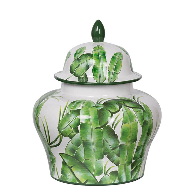 Ваза с зелёными листьями и крышкой Vase Green Leaves Белый Зеленый Ваза с зелёными листьями и крышкой Vase Green Leaves Белый Зеленый в Уфе | Loft Concept