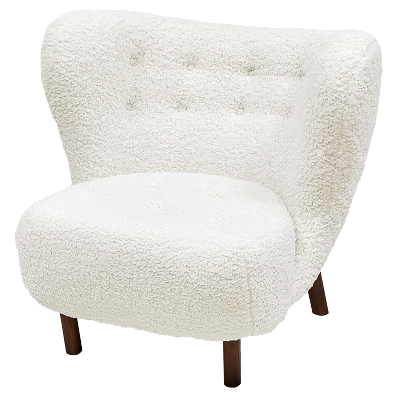 Дизайнерское кресло Boucle Neve White Armchair с обивкой букле и ножками из массива ясеня Белый Коричневый в Уфе | Loft Concept 