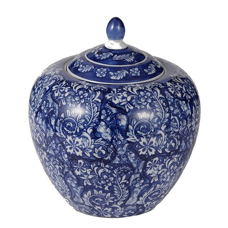 Ваза округлой формы с синей росписью и цветочным узором Blue & White Ornament Белый Синий Ваза округлой формы с синей росписью и цветочным узором Blue & White Ornament Белый Синий в Уфе | Loft Concept