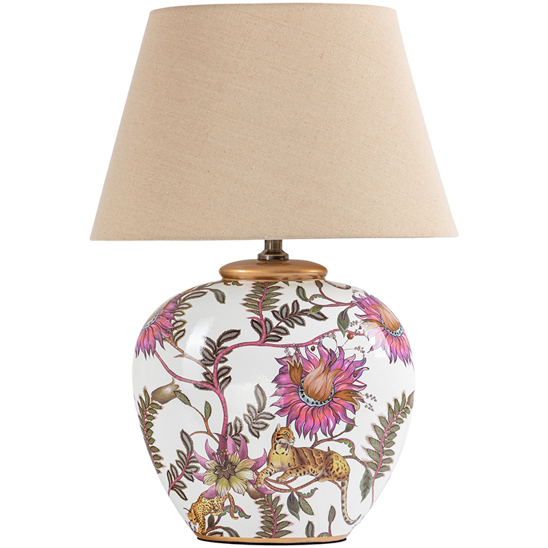 Настольная лампа с абажуром Leopard Flowers Lampshade Бежевый Белый Розовый в Уфе | Loft Concept 