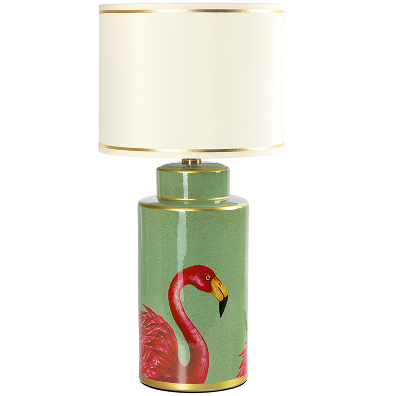 Настольная лампа Flamingos Green Lampshade Зеленый Розовый Бежевый в Уфе | Loft Concept 