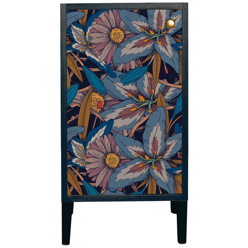 Шкаф с цветочным изображением Blue Floral Print Cabinet Синий Мульти в Уфе | Loft Concept 