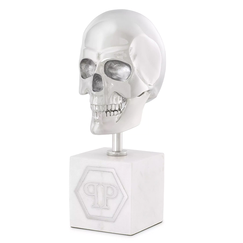 Статуэтка Philipp Plein Platinum Skull S Серебряный Белый Мрамор Bianco в Уфе | Loft Concept 