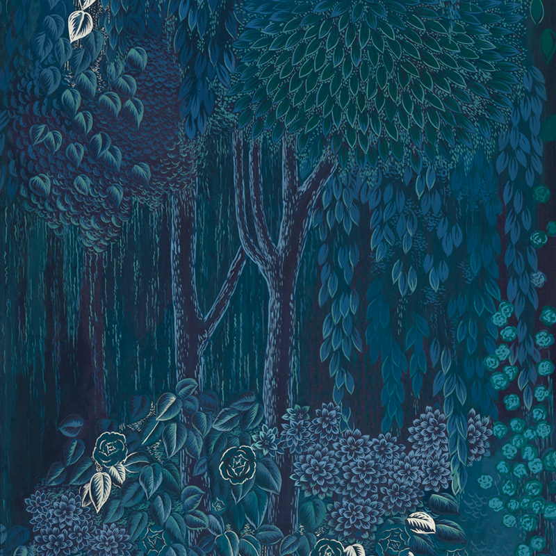 Обои ручная роспись Hippolyta’s Forest Original colourway on Empire Blue dyed silk  в Уфе | Loft Concept 