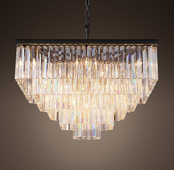 Люстра RH 1920s Odeon Clear Glass Fringe Chandelier - 5 square Черный в Уфе | Loft Concept 