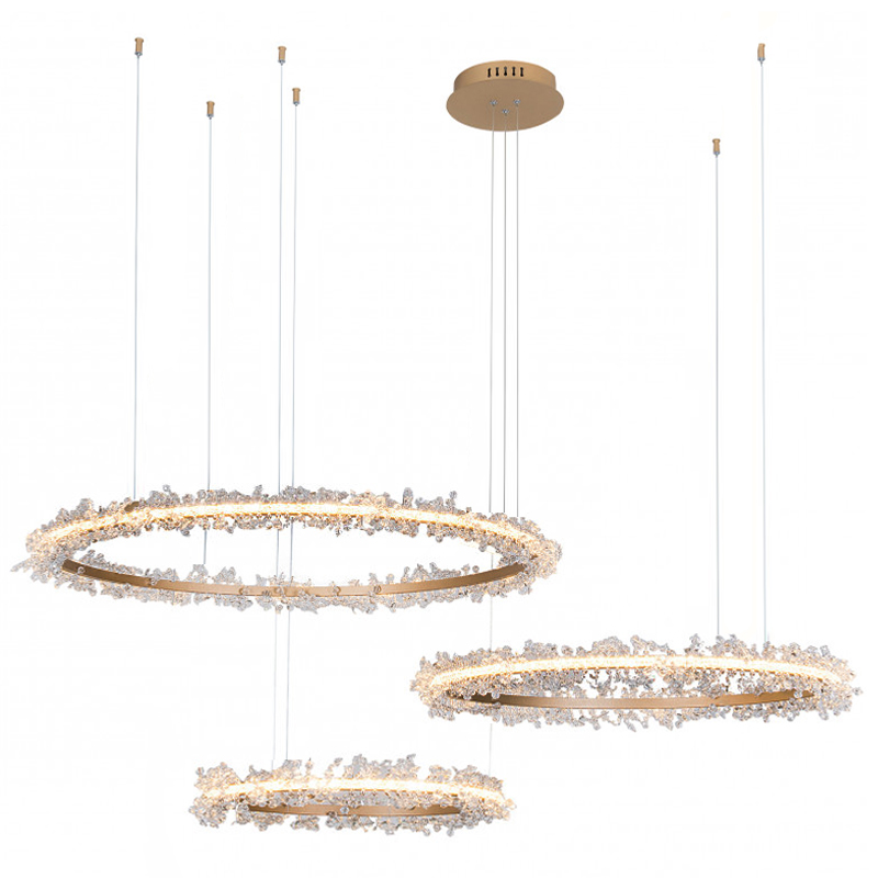 Люстра Crystal round chandelier Люстра 3 кольца Матовое Золото Прозрачный матовое золото в Уфе | Loft Concept 