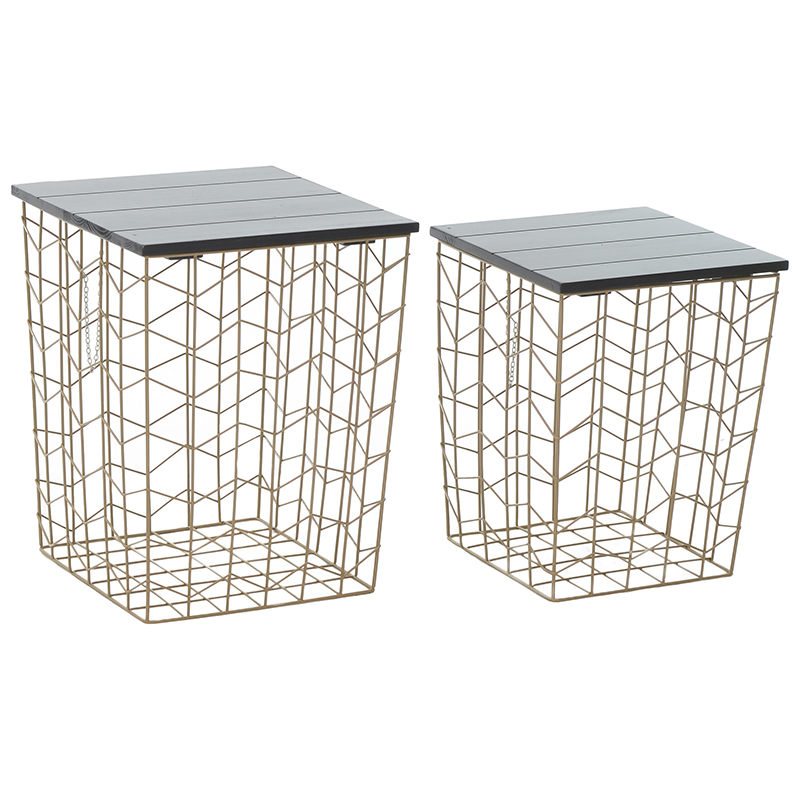 Комплект из приставных столов Wire Basket Side Table Золотой Черный в Уфе | Loft Concept 