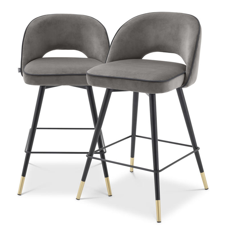 Комплект полубарных стульев Eichholtz Counter Stool Cliff set of 2 grey Серый Черный Латунь в Уфе | Loft Concept 