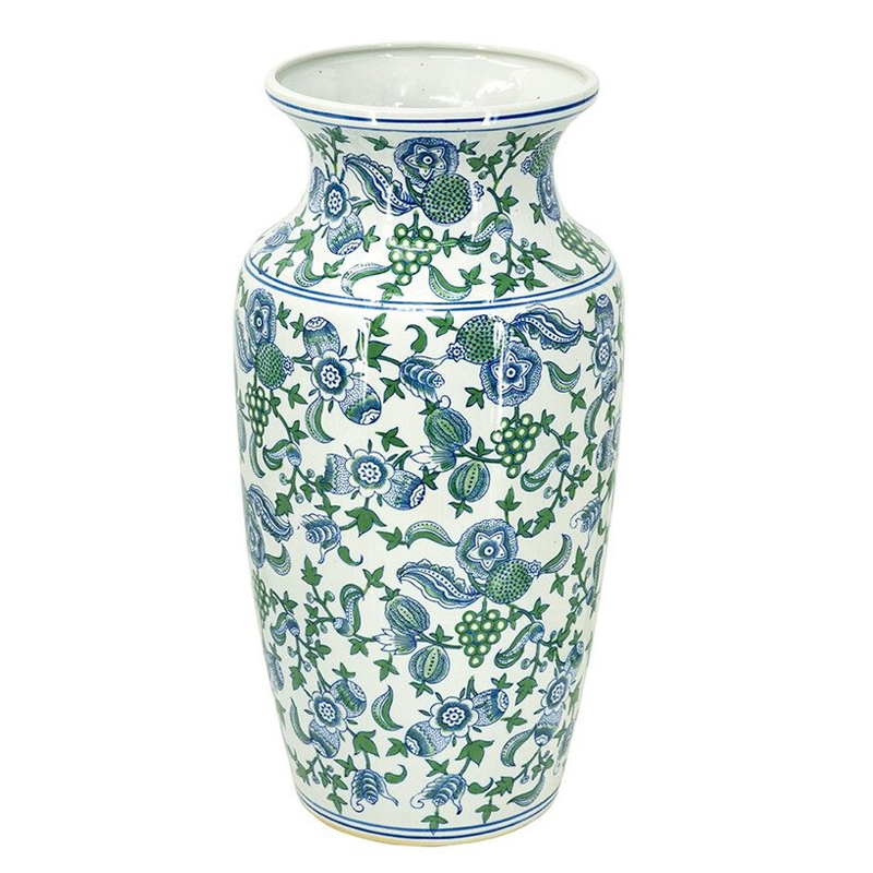 Ваза с зелено-голубым цветочным узором на белом фоне 61 см Blue & White Ornament Белый Синий Зеленый Ваза с зелено-голубым цветочным узором на белом фоне 61 см Blue & White Ornament Белый Синий Зеленый в Уфе | Loft Concept