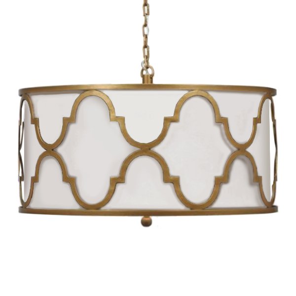 Люстра White Shade Gold Quatrefoil Overlay Drum Pendant  в Уфе | Loft Concept 