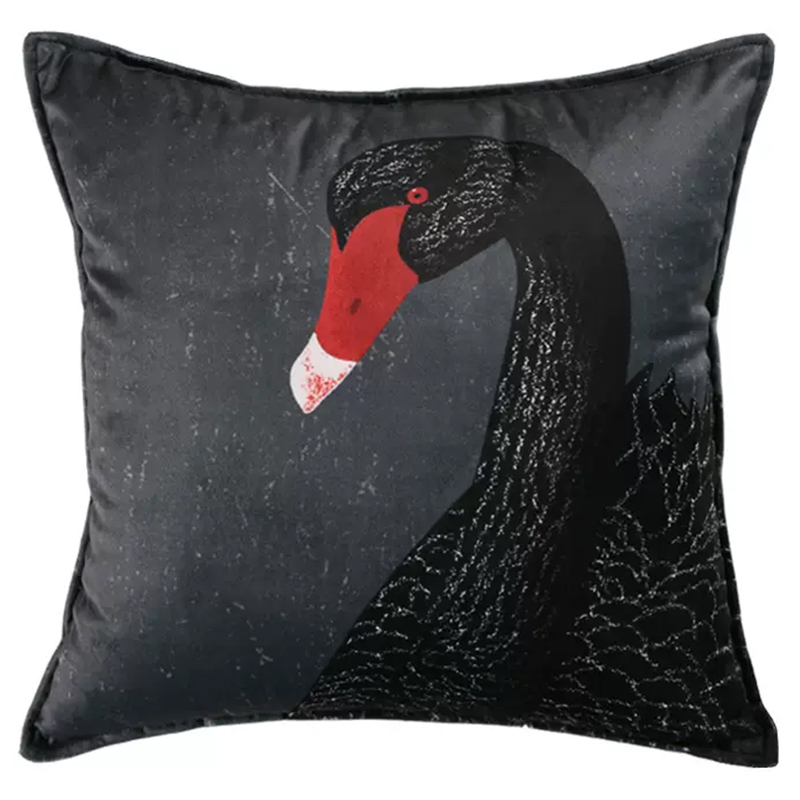 Декоративная подушка Black Swan II Cushion Черная Черный Серый Красный в Уфе | Loft Concept 