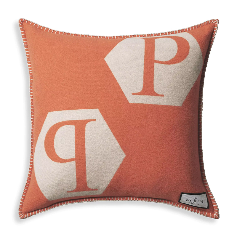 Подушка Philipp Plein Cushion Cashmere Orange Оранжевый Белый в Уфе | Loft Concept 