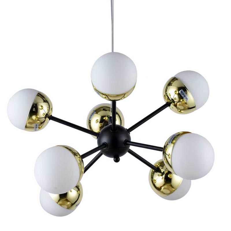 Люстра Sputnik White and Gold Globe Chandelier 8 Черный Золотой Белый в Уфе | Loft Concept 